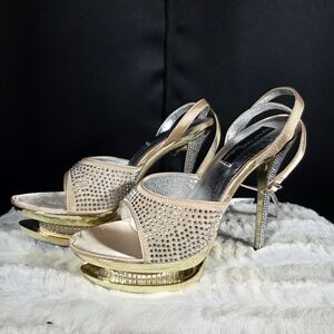 Highest Heel Diamond Double Platform Heels 11m Rhinestones Champagne Gold